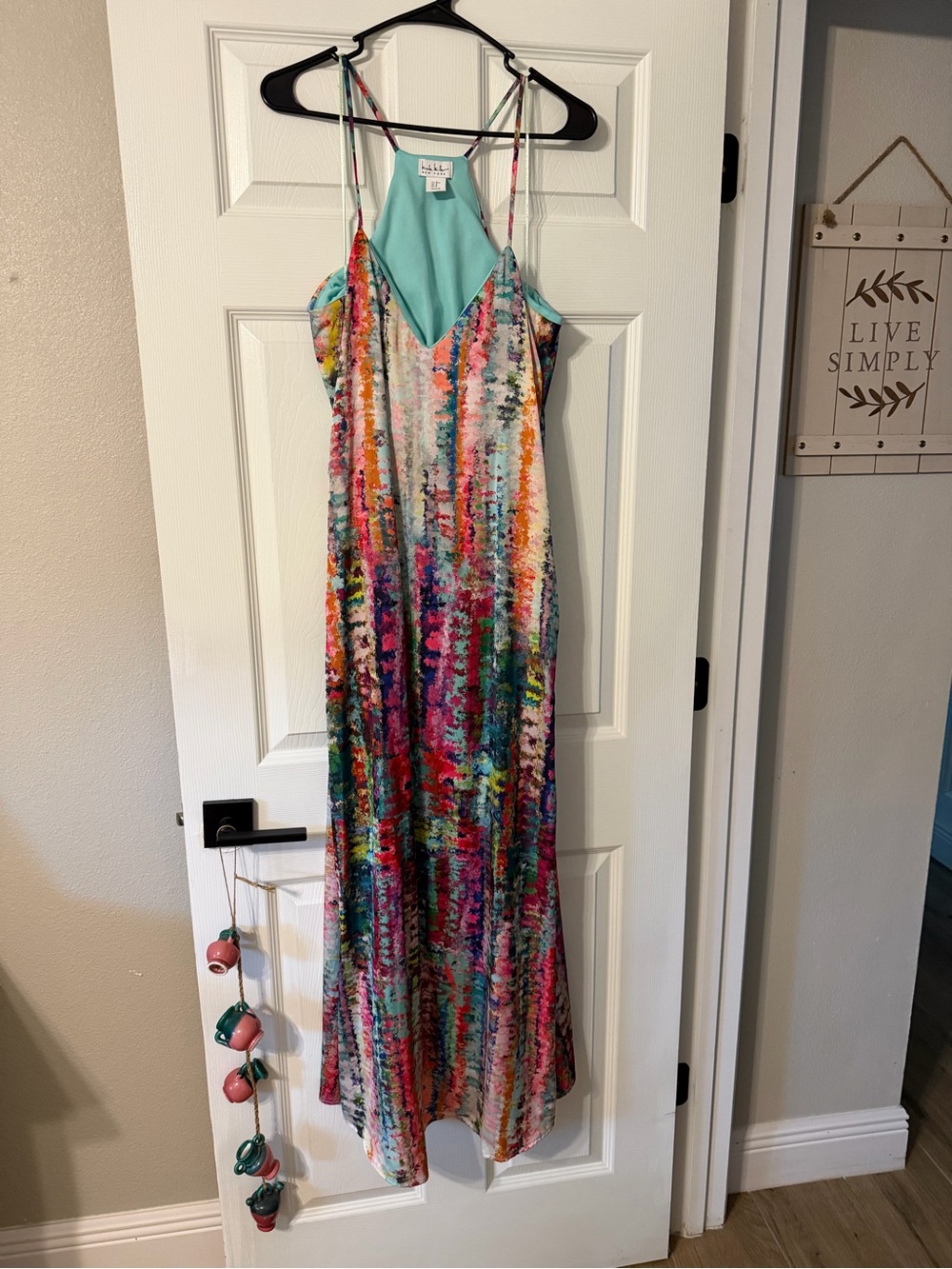 Nicole Miller Multicolor Striped Abstract Maxi Dress with Teal Back